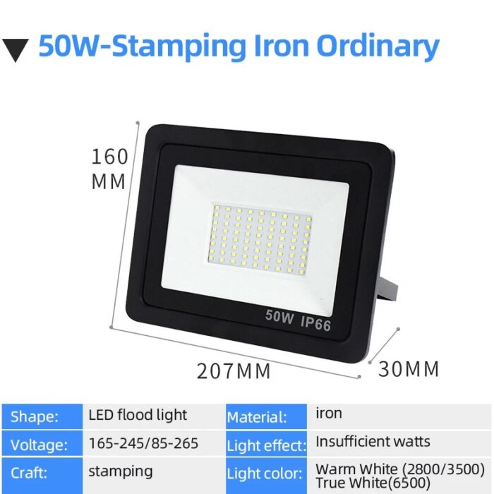 LAMPARA TIPO REFLECTOR LED 50W 100-240V / LED Flood Light 50W; 4000Lms;100-265V; 6500K; 25,000hrs; IP65; CE  - Image 4